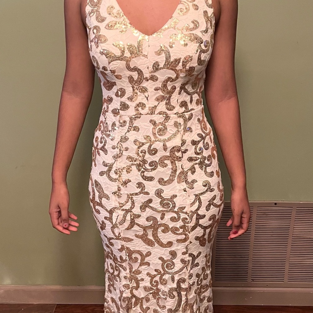 Sparkly white & gold prom dress size 5